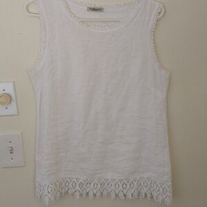 Valentina Naldi white sleeveless Italian linen lace top medium beachy coastal